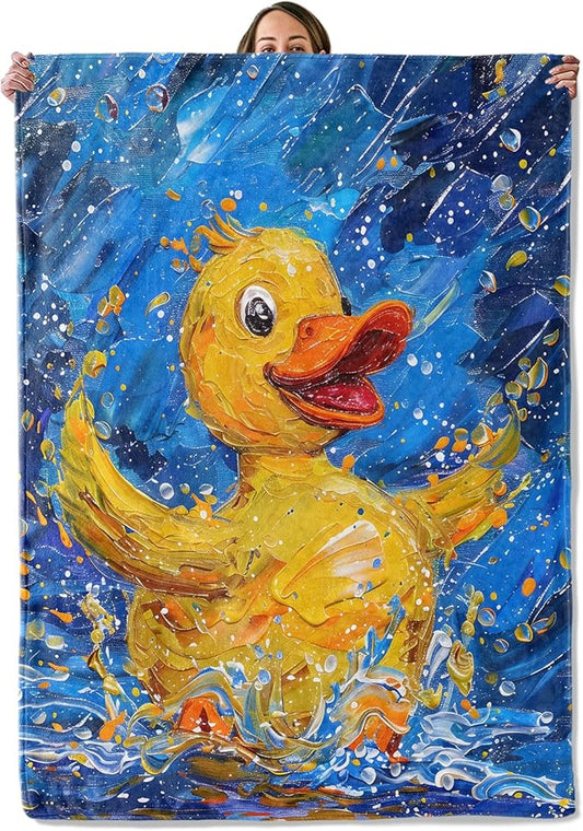 Duck Gifts, Rubber Duck Splash Blanket for Adults Women Kids, 80x60 in, Cozy Fuzzy Warm Soft Throw Blankets for Bedroom, Camping, Couch, Decor