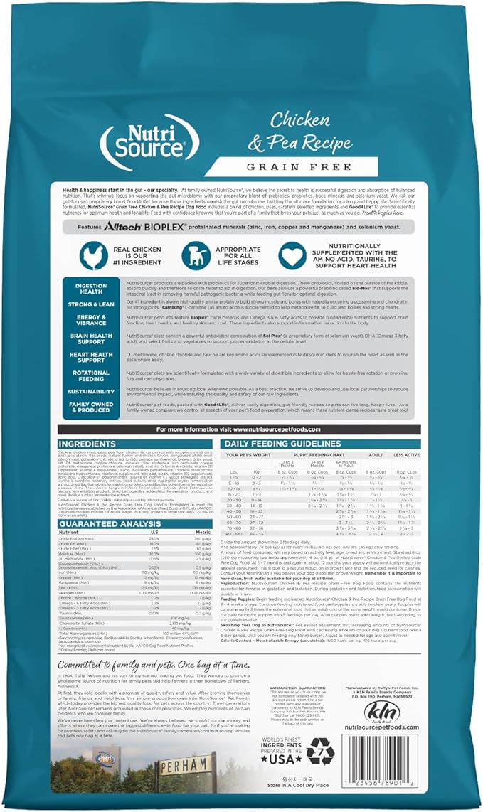 NutriSource Grain Free Dry Dog Food, Chicken and Peas, 12LB