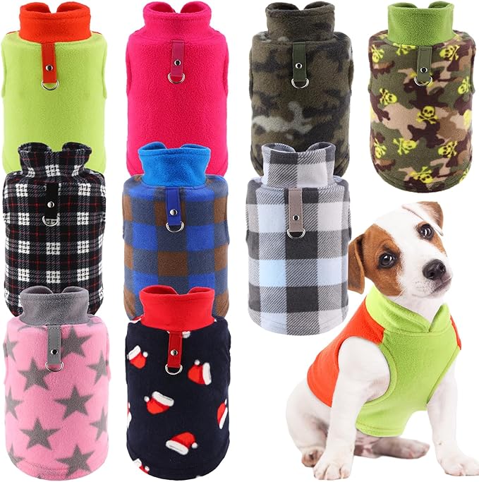 Reginary 10 Pack Dog Sweaters Fleece Pet Dog Clothes with Leash Ring Soft Warm Winter Puppy Plaid Shirt(Large ，Bright)