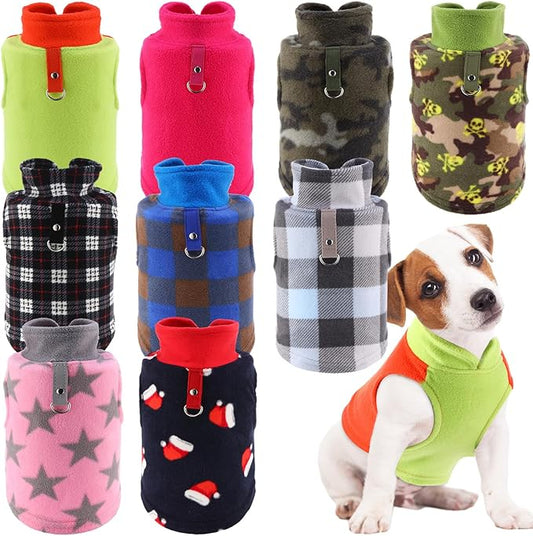Reginary 10 Pack Dog Sweaters Fleece Pet Dog Clothes with Leash Ring Soft Warm Winter Puppy Plaid Shirt(Large ，Bright)