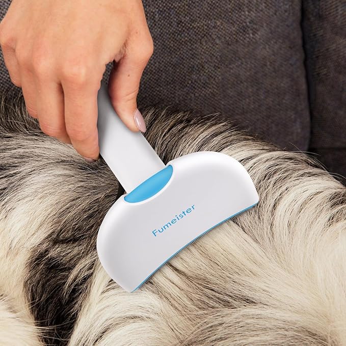 Pet Undercoat Deshedding Tool for Dogs - Wide Curved Undercoat Brush for Effortless Pet Deshedding, Loose Hair Remover for Dogs & Cats (White) (Blue)