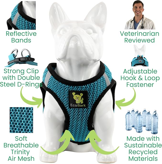 EcoBark Step in Dog Harness Reflective Soft Ultra Padded Mesh Dog Harnesses for XXS, XS, Small, and Medium Dogs Eco-Friendly Comfort Secure Halter No Pull Adjustable Pet Vest