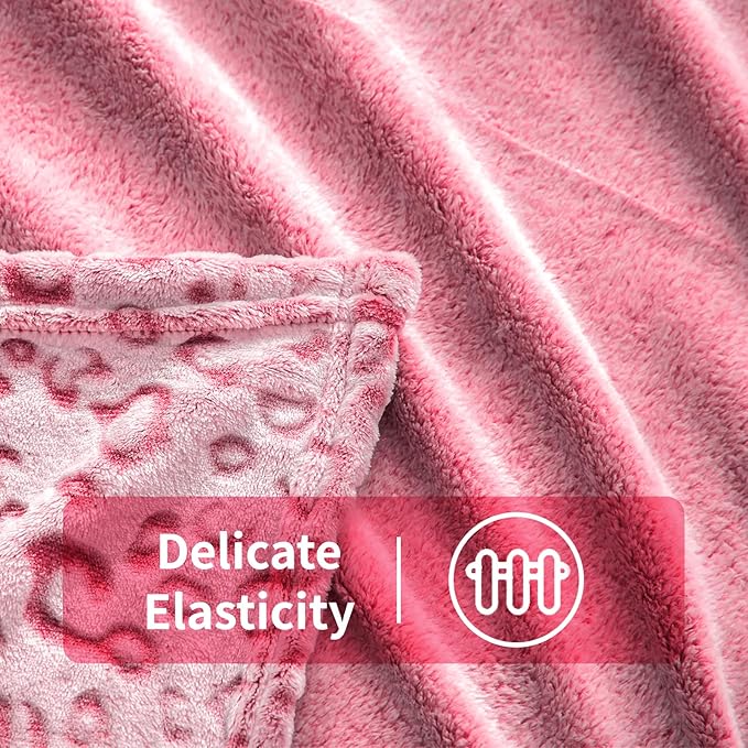 FY FIBER HOUSE Flannel Fleece Leopard Print Throw Blanket Super Soft Lightweight Fluffy Twin Blankets for Couch, 90"X108",Hot Pink