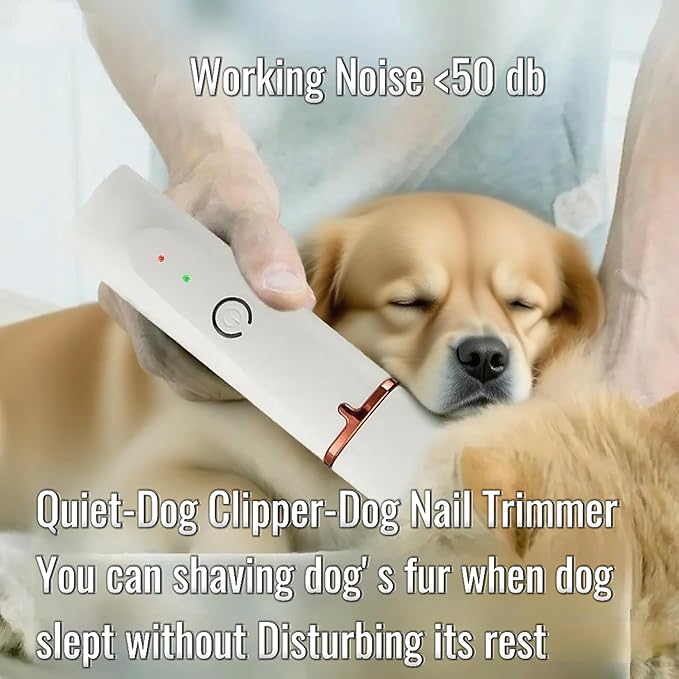 4 in 1 Pet Dog Cat Grooming Kit Dog Cat Nail Ear Paw Clipper Trimmer Pet Hair Grooming Clipper-Low Noise Rechargeable - Cordless Quiet Nail Grinder Trimming Hair Around Eyes and Ears (White)