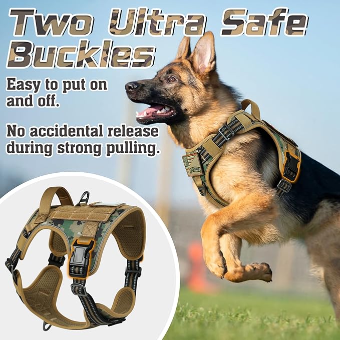 rabbitgoo Tactical Dog Harness Medium Sized Dog, No Pull Military Service Vest with Handle & Molle, Easy Control for Training Walking, Adjustable Reflective Straps, Brown camo, M
