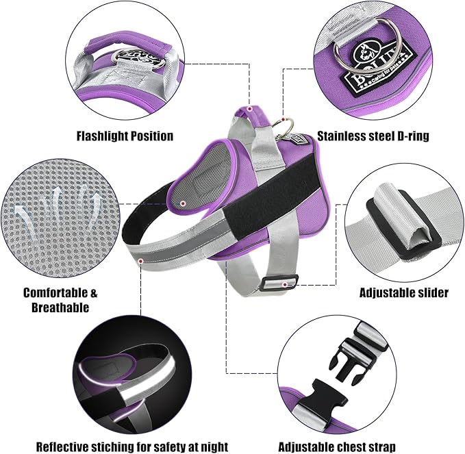 Bolux Dog Harness, No-Pull Reflective Dog Vest, Breathable Adjustable Pet Harness with Handle for Outdoor Walking - No More Pulling, Tugging or Choking (Lavender, Large (Pack of 1))