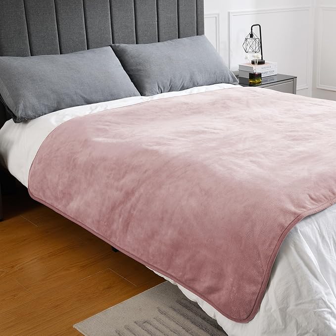Waterproof Blanket for Bed Couch Sofa, Soft Liquid Pee Proof Pet Blanket for Dog Puppy Cat, Reversible Sherpa Fleece Furniture Protector (Dusty Pink, 50x60 inches)