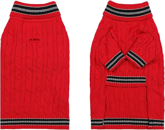 Medium/Large Dog Sweater, Warm Dog Winter Coat w/Sleeves, Comfortable High Neck & Leash Hole, Premium Dog Clothes for Bulldog-Best for Holidays, Daily Walks L Bright Red