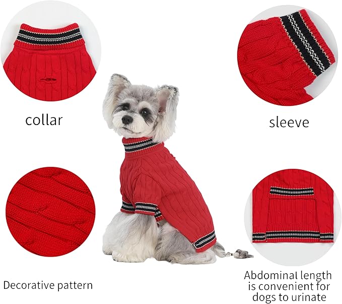 Small/Medium Dog Sweater, Warm Dog Winter Coat w/Sleeves, Comfortable High Neck & Leash Hole, Premium Dog Clothes for Schnauzer-Best for Holidays, Daily Walks M Bright Red