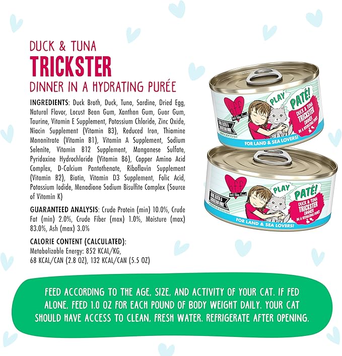 B.F.F. Play - Best Feline Friend Paté Lovers, Aw Yeah!, Duck & Tuna Trickster with Duck & Tuna, 2.8oz Can (Pack of 12)