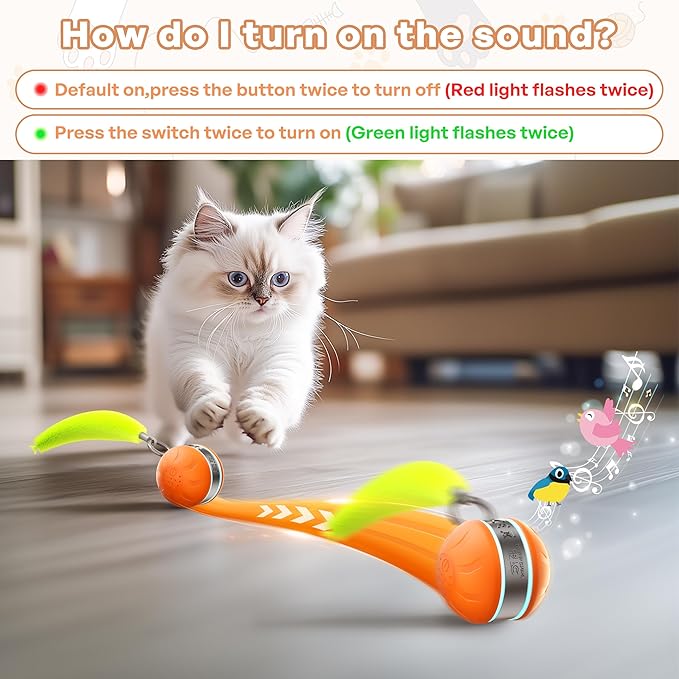 Speedy 2.0 Tail Interactive Cat Toys for Bored Indoor Adult Cats with 3 Tails,Automatic Cat Toy Ball Self Moving Chirping,Smart Kitten Rechargeable Cat Ball for Enrichment Exercise Essentials(Orange)