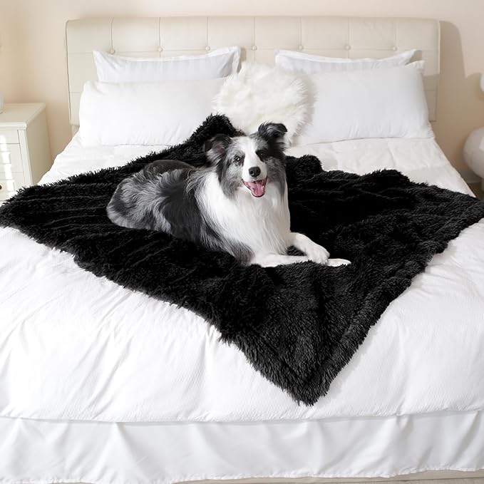 gogobunny Waterproof Dog Blanket for Large Dogs, Cats, Puppy, Reversible Faux Fur Pet Throw Blanket, Washable, Calming Furniture Protection for Sofa Bed (25x35 Inch (Pack of 1), Black)