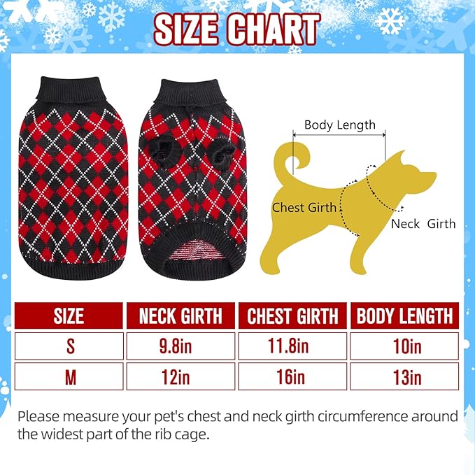 KOOLTAIL Knit Turtleneck Cold Weather Dog Sweater, Soft Diamond Plaid Pullover for Medium Large Dogs, Pet Coat Puppy Sweater for Girls Boys
