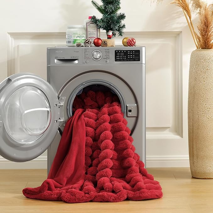 Cozy Bliss Faux Fur Throw Blanket for Couch, Cozy Warm Plush Striped Blanket for Sofa Bedroom Living Room, 60 * 80 Inches Cardinal Red