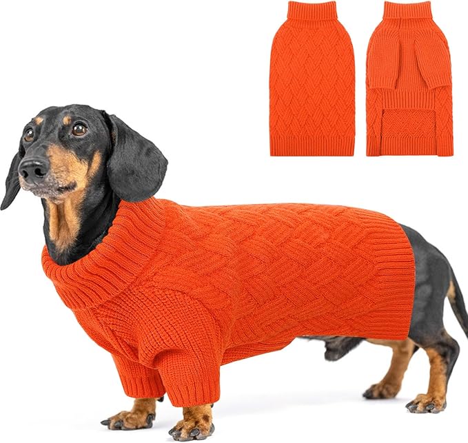 SUNFURA XS Dog Sweater, Small Dog Sweater Doggie Knitted Knitwear for Winter, Cat Pullover Christmas Sweatshirt for Yorkie Chihuahua, Warm Thick Turtleneck Clothes for Puppy, Orange X-Small
