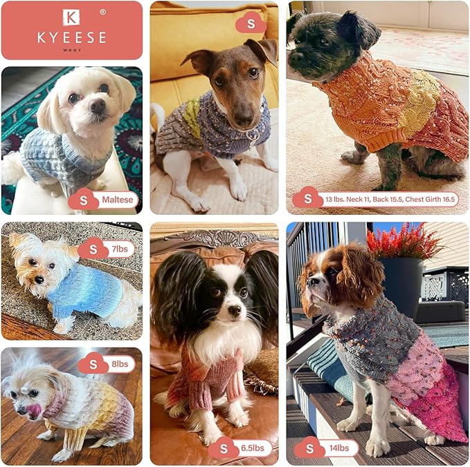 KYEESE Dog Sweaters for Small Dogs Male Color Block Pets Sweater with Fuzzy Thread Knitted Turtleneck Small Dog Sweater Soft Pet Sweater Fall Winter Dogs Clothes, Brown, S