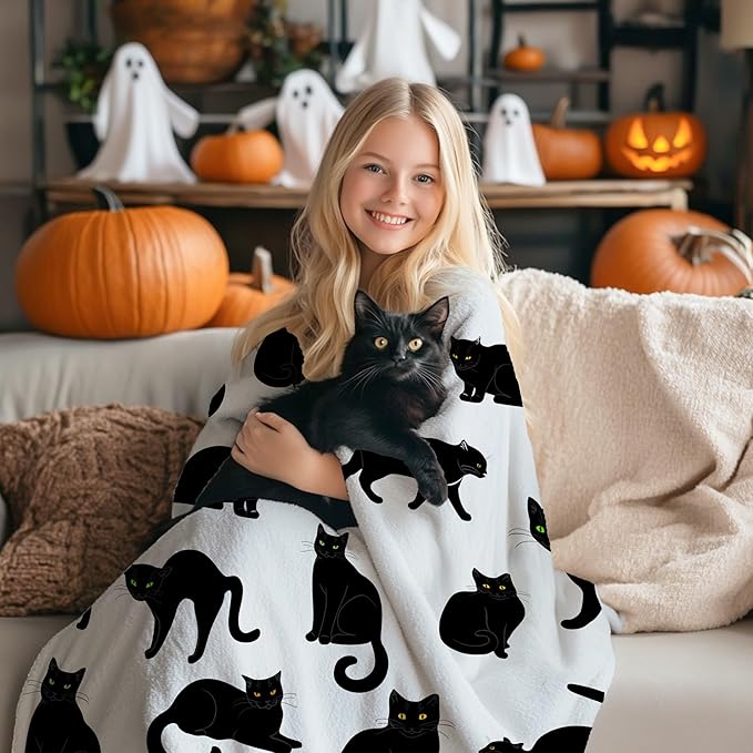 Black Cats Blanket Throw Super Soft and Cozy Blankets for Home Decoration, Couch, Bed, Sofa 50"x40" Small for Kids for All Seasons