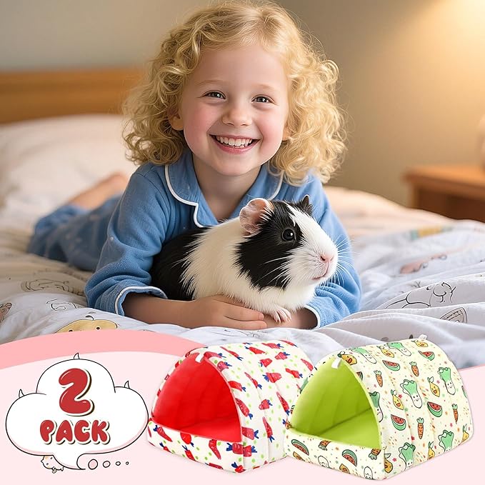 UPINS 2 Pack Guinea Pig Bed, Guinea Pig Hideout Washable Small Animal House Cage Accessories for Dwarf Rabbits Chinchillas Hamsters Hedgehogs Ferrets Bearded Dragons and Rats