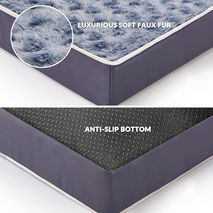 Figopage Orthopedic Memory Foam Dog Bed for Large Dogs, Waterproof Dog Crate Bed, Washable Pet Mat with Removable Cover and Nonskid Bottom