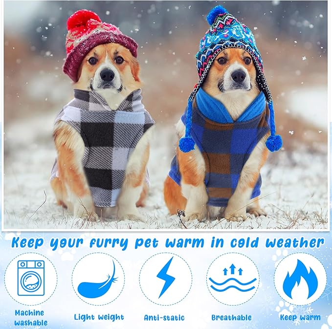 Reginary 10 Pack Dog Sweaters Fleece Pet Dog Clothes with Leash Ring Soft Warm Winter Puppy Plaid Shirt(Large ，Bright)