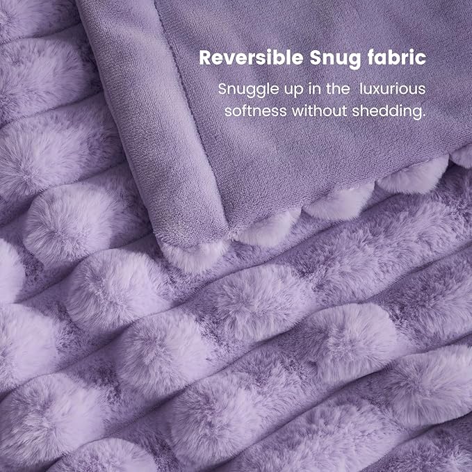 Cozy Bliss Faux Fur Throw Blanket for Couch, Cozy Warm Plush Striped Blanket for Sofa Bedroom Living Room, 50 * 60 Inches Lavender