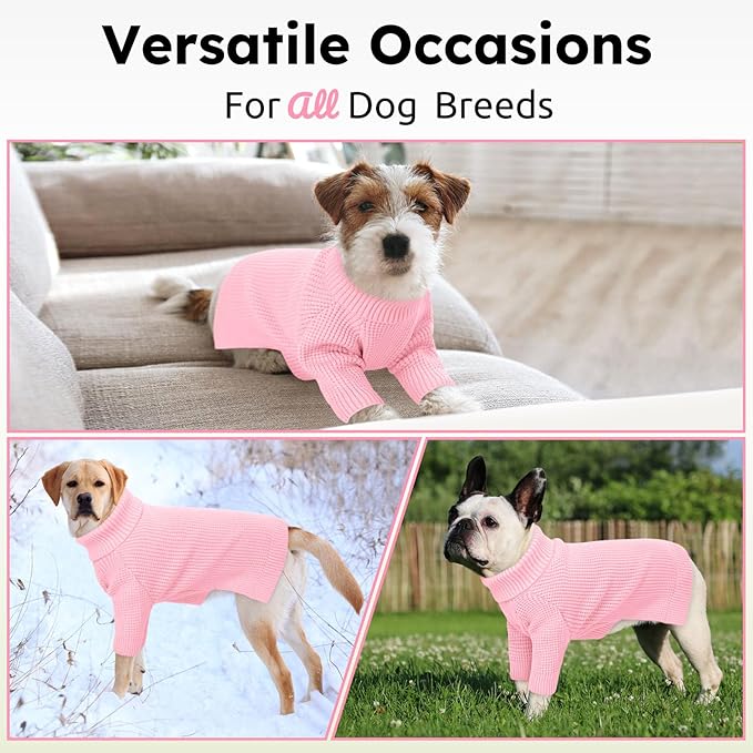Queenmore Dog Sweaters for Large Dogs, Long Sleeve Warm Dog Sweaters, Turtleneck Knitted Pullover Pet Clothes, XL Dog KintSweater, Cat Knitwear, Pink XL