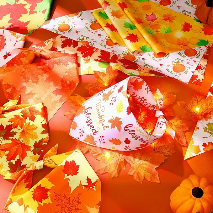 Preboun 200 Pcs Fall Thanksgiving Dog Bandana Bulk Pumpkin Maple Leaves Bandana for Dogs Triangle Kerchief Bib Scarf for Pets Autumn Costume Photo Props Accessories Pet Shops Adoption Event, 25 Styles