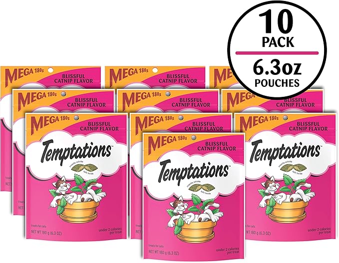 Temptations Classic Crunchy and Soft Cat Treats Blissful Catnip Flavor, 6.3 oz. Pouch (Pack of 10)