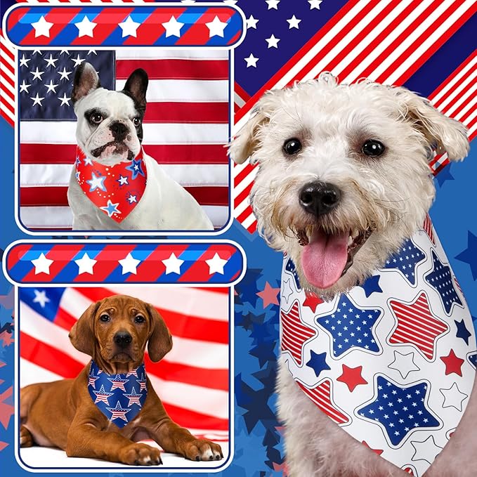 Preboun 50 Pcs Patriotic Dog Bandanas Bulk Labor Day Star Bandanas for Dogs Triangle Kerchief Scarf Set for Puppy Small Medium Large Workers' Veterans Day Costume Accessories(31.5 x 21.7 x 21.7)