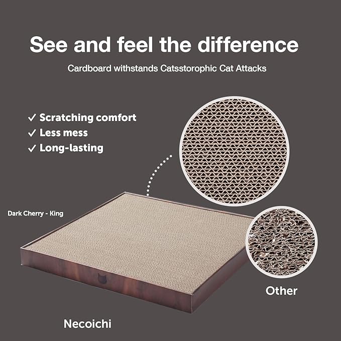 Necoichi Cardboard Cat Scratcher Bed for Indoor Cats - Cat Scratching Board (18" King, b.Dark Cherry Lounge)