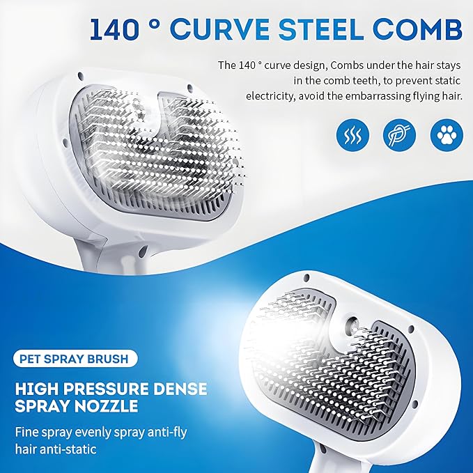 Pet Steam Brush for Dog & Cat – Spray Hair Removal Comb – Steam for Shedding & Grooming – Water Brush for Long & Short Haired Pets