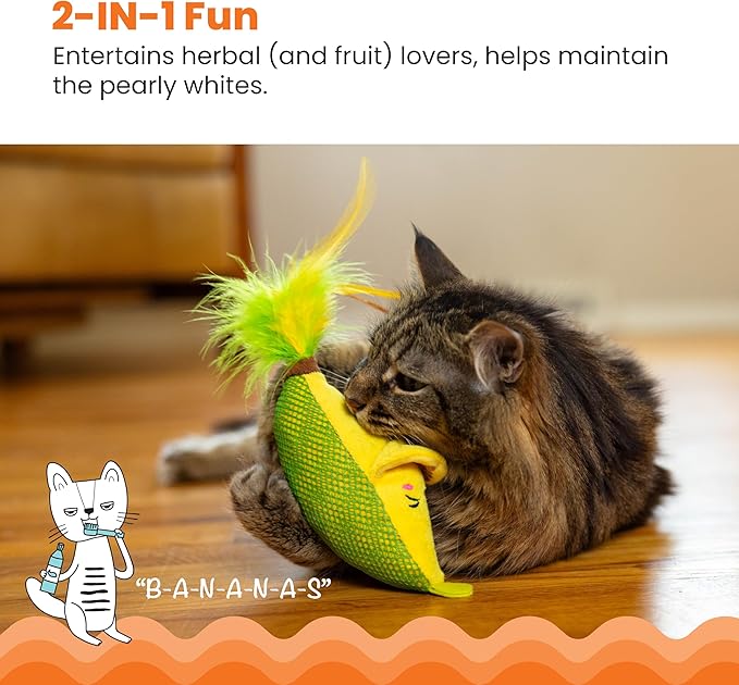 Catstages Peelin' Good Banana Kicker Dental Catnip Toy, Yellow