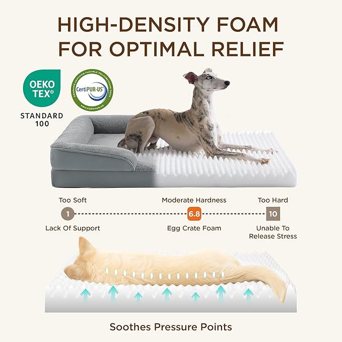 Bedsure Self Warming Orthopedic Dog Bed Medium Size Dogs - Washable Medium Dog Bed Waterproof, Comfort Pet Couch with Removable Cover, Supportive Foam Pets Sofa with Nonskid Bottom, Brown