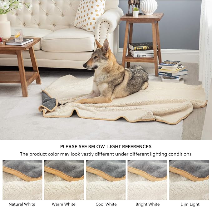 Bedsure Waterproof Dog Blankets for Extra Large Dogs - XL Cat Blanket Washable for Couch Protection, Sherpa Fleece Puppy Blanket, Soft Plush Reversible Throw Furniture Protector, 50x60, Grey