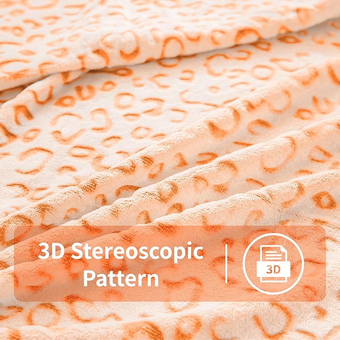 FY FIBER HOUSE Flannel Fleece Leopard Print Throw Blanket Super Soft Lightweight Fluffy Throw for Couch, 50"X60",Orange