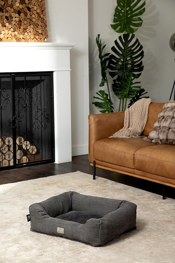 Furry's Paradise Cuddler Waterproof Bolster Pet Bed with Recycled Fibers and Non-Slip Bottom. (Dark Gray, Medium)