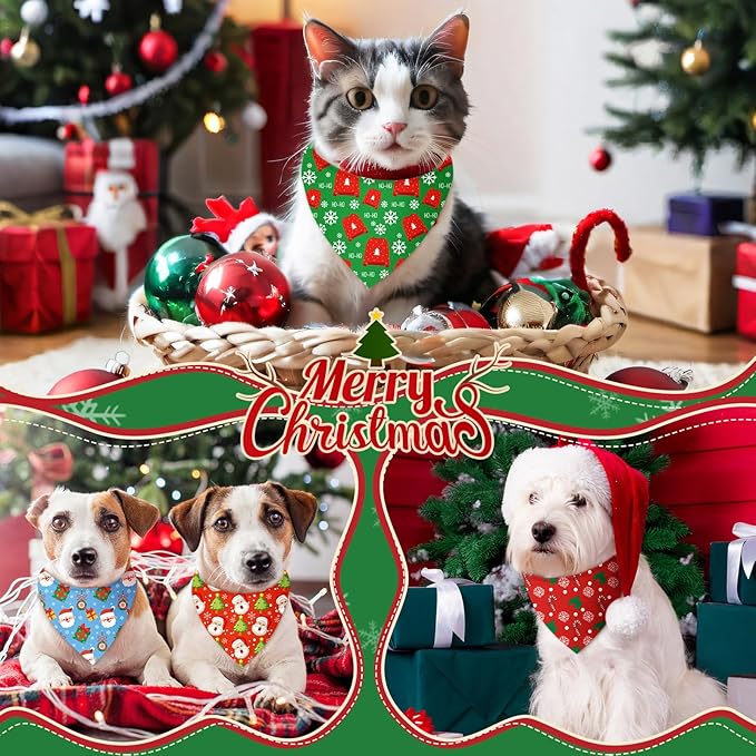 Chunful 60 Pcs Christmas Bandanas for Dogs Xmas Bandanas Bulk with Santa Snowflake Candy Cane Patterns Soft Bibs Adjustable Triangle Doggie Scarf for Small Medium Large Pet (25.6 x 17.7 x 17.7 Inch)