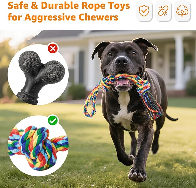 Dog Rope Toys for Aggressive Chewers - Heavy Duty 3 Packs Indestructible Cotton Dog Chew Toys for Small Medium Breed - Exercise Interactive Tug of War Dog Toy for Boredom, Teeth Clean(Mix Colors)