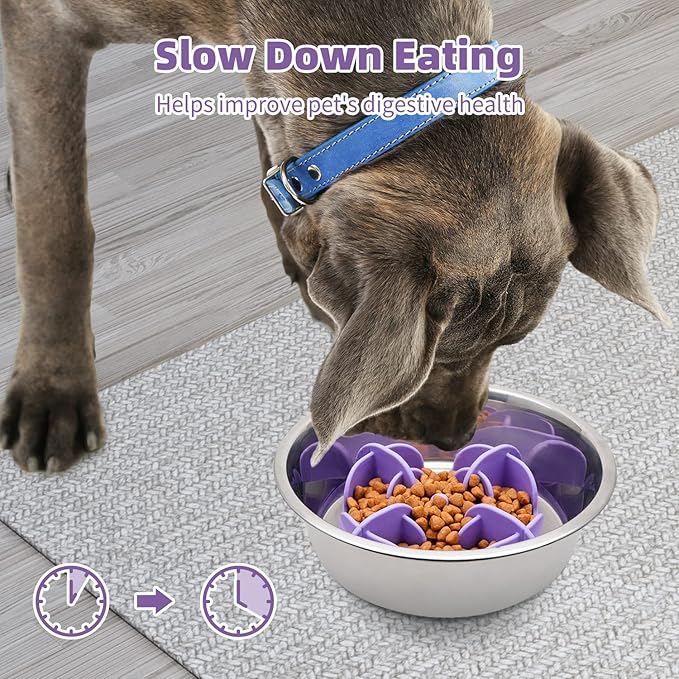 Jaoul Slow Feeder Dog Bowls Insert for Large Breed, 7 Inch Cuttable Slow Feeder Insert with 32 Octopus Suction Cups for Medium Large Size Dog Food Bowl (X-Large, Purple)