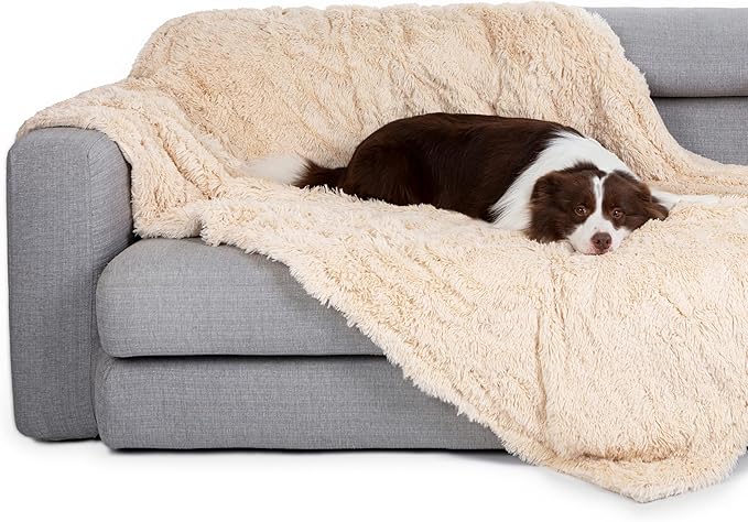 gogobunny Waterproof Dog Blanket for Large Dogs, Cats, Puppy, Reversible Faux Fur Pet Throw Blanket, Washable, Calming Furniture Protection for Sofa Bed (60x80 Inch (Pack of 1), Beige)