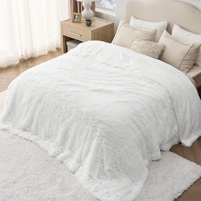 Bedsure GentleSoft Fluffy White King Size Blanket for Bed, Thick Soft Sherpa Faux Fur Fleece Bedding Fuzzy Plush Winter Warm Heavy Large King Blanket, Cozy White Gifts for Men Women, 108x90