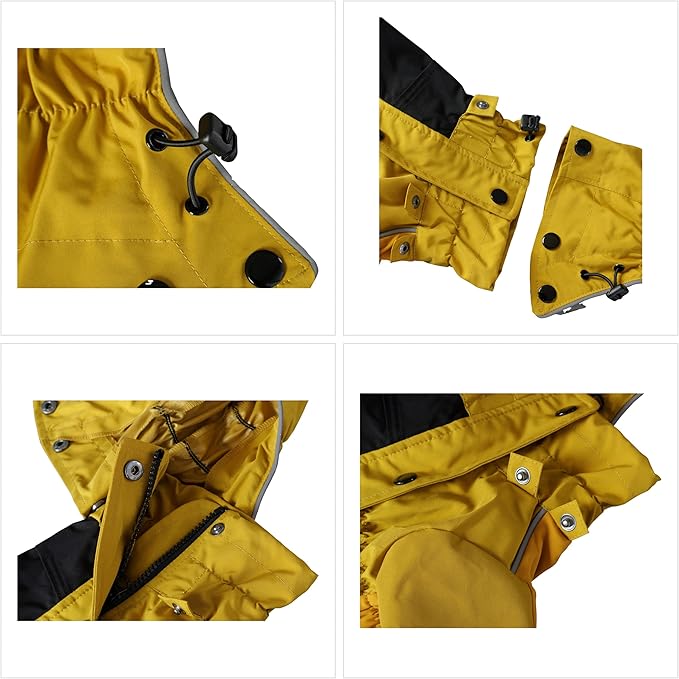 LOVELONGLONG Waterproof Dog Raincoat with Removable Hood – Outdoor Full Body Dog Jacket, Windproof Snowproof Shell Suit – All Season Pet Rain Gear Mustard Yellow L