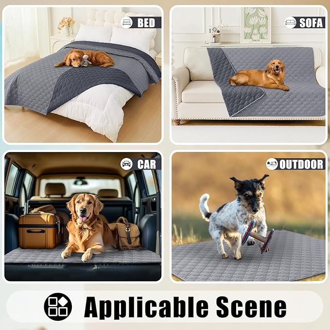 Smiry Waterproof Dog Bed Cover Blanket, Soft Reversible Pet Blanket, Washable Leakproof Cats Dogs Couch Cover for Sofa, Couch, Furniture (68x82 Inch, Grey/Dark Grey)