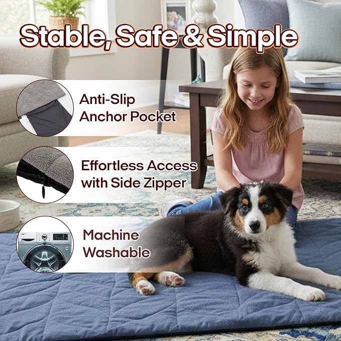 Dog Heating Pad (31"x20") - Waterproof Electric Heated Mat & Pet Bed for Indoor and Outdoor Use, Chew Resistant Cord, Machine Washable Cover with Wheat Pattern Quilting, for Cats and Pets