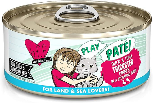 B.F.F. Play - Best Feline Friend Paté Lovers, Aw Yeah!, Duck & Tuna Trickster with Duck & Tuna, 5.5oz Can (Pack of 8)