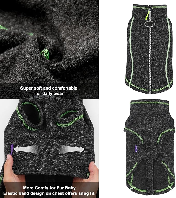 cyeollo Dog Fleece Jacket Reflective Coats with D Ring Zipper Up Jackets Cozy Dog Sweaters for Small Dogs Clothes