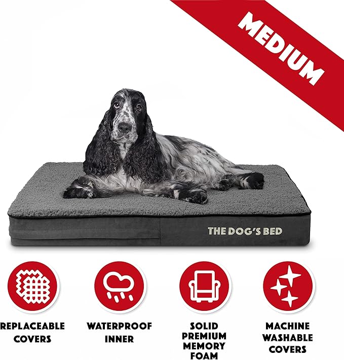 The Dog’s Bed Orthopedic Memory Foam Dog Bed, Dark Grey Plush Medium, Pain Relief for Arthritis, Hip & Elbow Dysplasia, Post Surgery, Lameness, Supportive, Calming, Waterproof Washable Cover