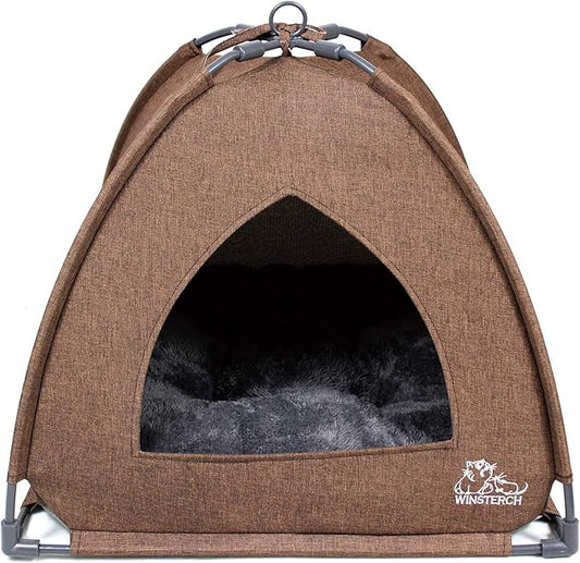 Winsterch Cat Bed Cave for Indoor Cats,Calming Cat Tent Cave Bed for Cats,Small Dogs, Puppy, Kitty, Kitten Bed,Cat House (18.5'' x 18.5'' x 15.8'', Brown)