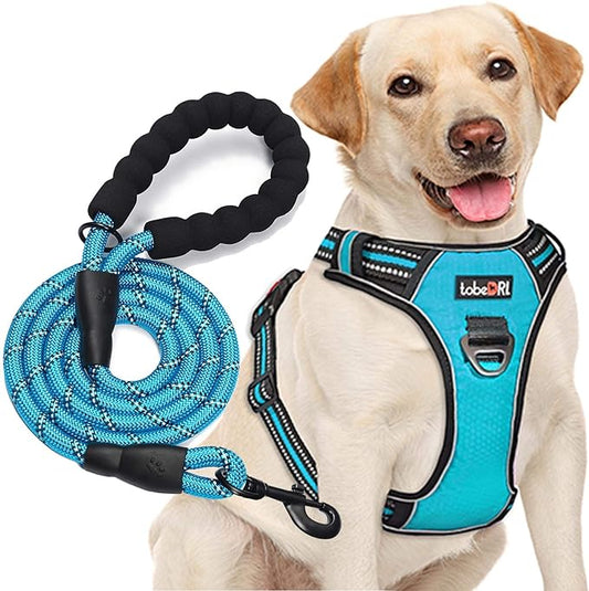 No Pull Dog Harness Adjustable Reflective Oxford Easy Control Medium Large Dog Harness with A Free Heavy Duty 5ft Dog Leash