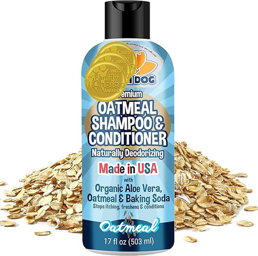 Bodhi Dog Oatmeal Shampoo & Conditioner - Hypoallergenic Formula - Naturally Deodorize Dogs, Cats & Pets - Made w/Organic Ingredients - Moisturizes Dry & Itchy Skin - Made in USA (Oatmeal, 17 Fl Oz)